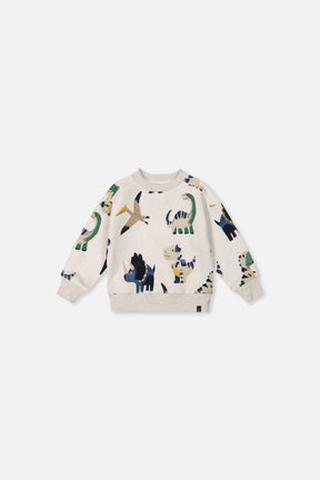 Baby Fleece Sweatshirt Beige Dinosaur Print-0