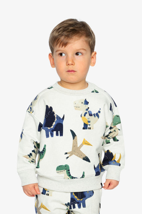 Fleece Sweatshirt Beige Dinosaur Print-2