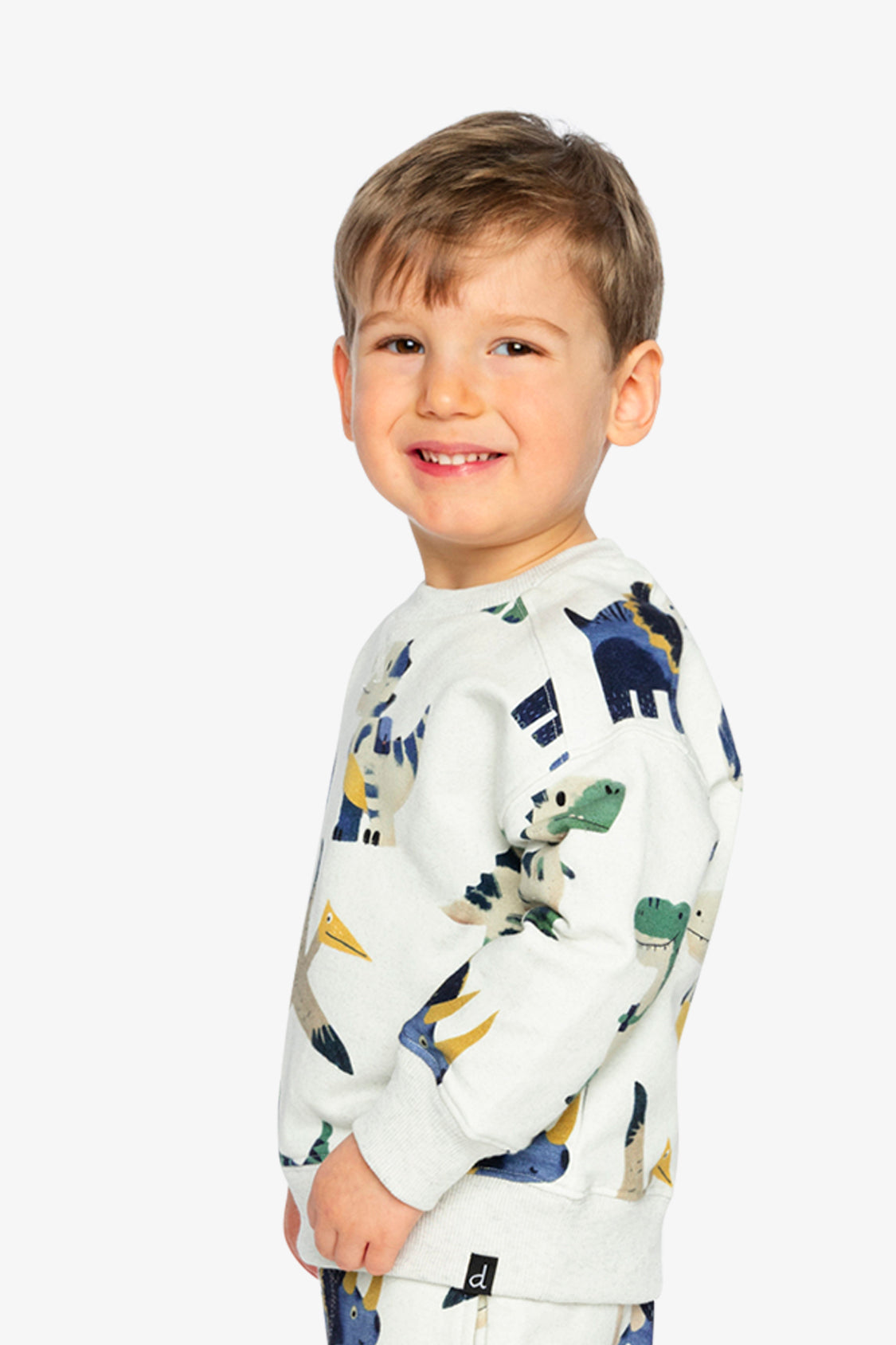 Fleece Sweatshirt Beige Dinosaur Print-3