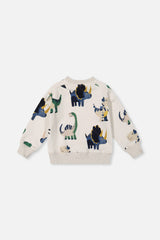Deux par Deux Fleece Sweatshirt Beige Dinosaur Print