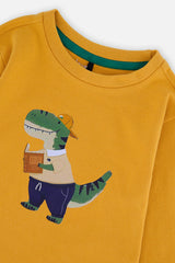 Long Sleeve Organic Cotton T-Shirt Mustard Yellow by Deux par Deux, additional product view 3