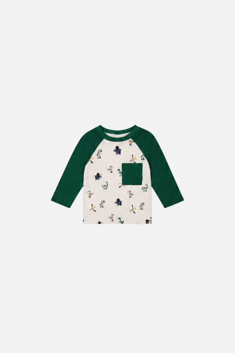 Baby Long Sleeve Raglan T-Shirt Beige Dinosaur Print-0