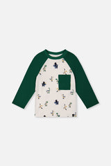 Long Sleeve Raglan T-Shirt Beige Dinosaur Print-0