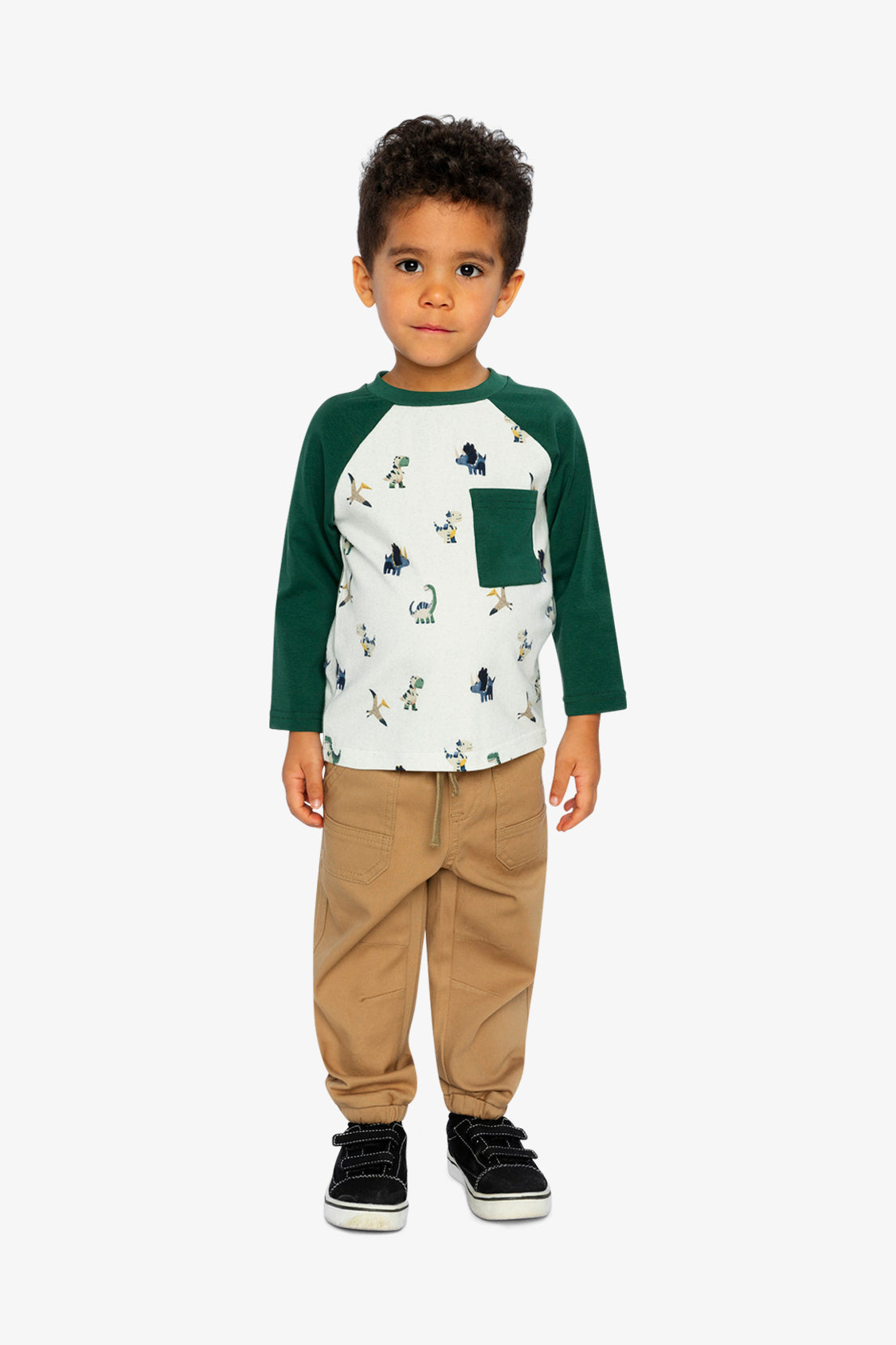 Long Sleeve Raglan T-Shirt Beige Dinosaur Print-4