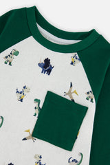 Deux par Deux Long Sleeve Raglan T-Shirt Beige Dinosaur Print