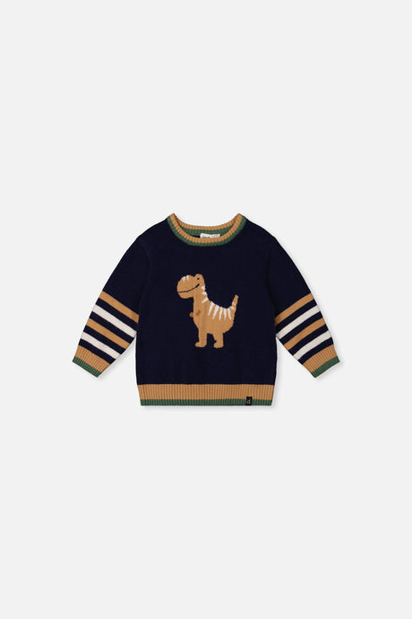 Baby Knit Sweater With Intarsia Dark Blue, Brown And Beige-0