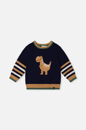 Knit Sweater With Intarsia Dark Blue, Brown And Beige-0