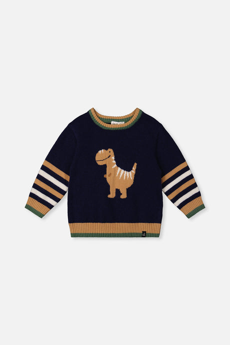 Knit Sweater With Intarsia Dark Blue, Brown And Beige-0