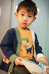 Knit Cardigan With Dino Dark Blue, Green And Yellow-2