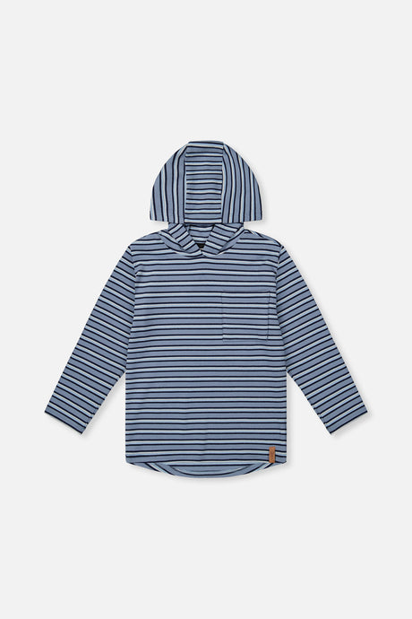 Striped Brushed Jersey Hooded T-Shirt Blue And White-0