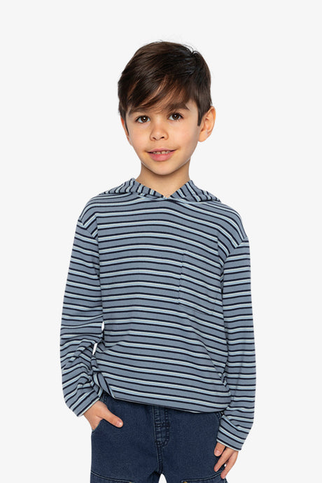 Striped Brushed Jersey Hooded T-Shirt Blue And White-1