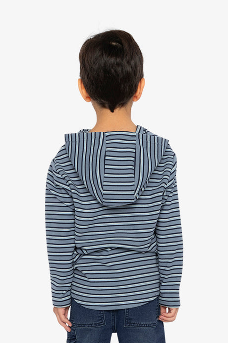 Striped Brushed Jersey Hooded T-Shirt Blue And White-2