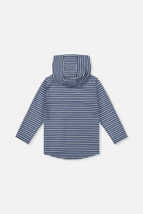 Striped Brushed Jersey Hooded T-Shirt Blue And White-4