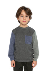 Colorblock Brushed Jersey Top With Chest Pocket Grey Brown-1