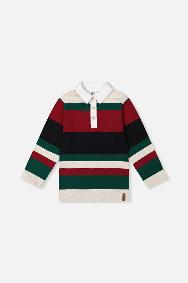 Polo Top Blue Striped Red, Green And Grey-0