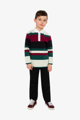 Polo Top Blue Striped Red, Green And Grey-4