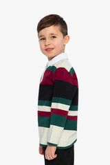 Polo Top Blue Striped Red, Green And Grey-2