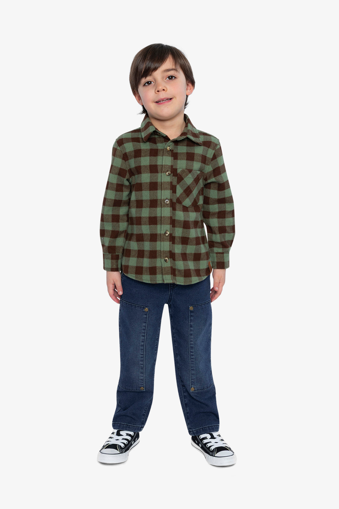 Brushed Flannel Shirt Green And Brown Plaid-4