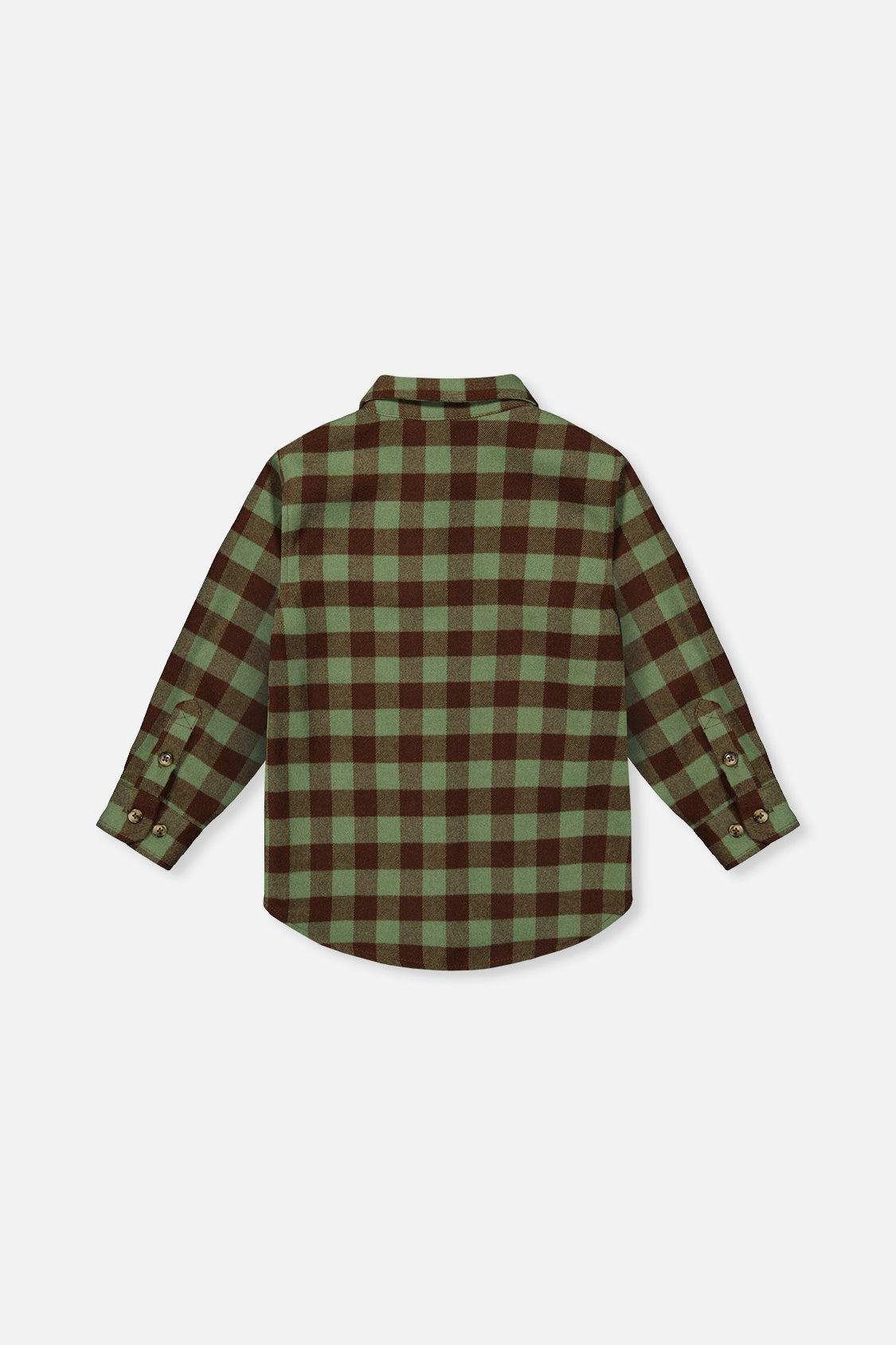 Deux par Deux green and brown plaid flannel shirt, back view