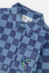 Deux par Deux blue checkered chambray shirt, alternate view