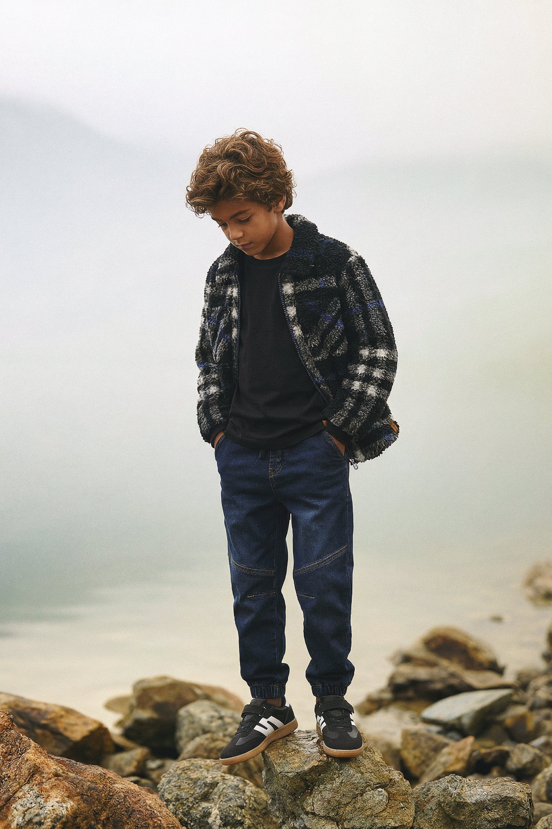 Deux par Deux Zipped Overshirt Black And Blue Plaid