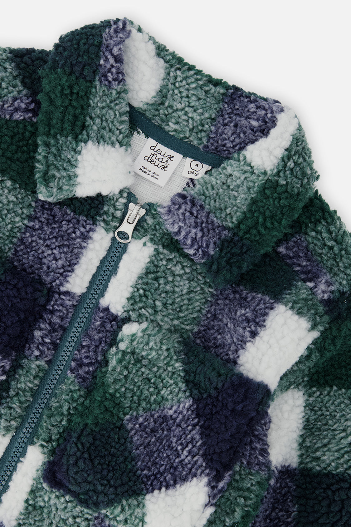 Deux par Deux blue and green check fleece overshirt, product photo 3