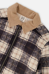 Deux par Deux Brushed Plaid Zipped Jacket Blue And Beige Checks