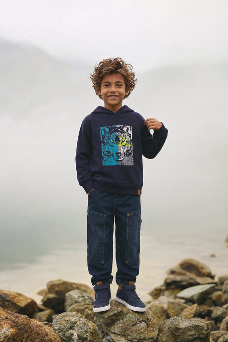 Fleece Hooded Sweatshirt Dark Blue-1