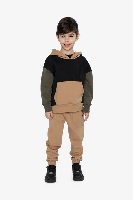 Hooded Colorblock Fleece Cardigan Black, Green And Beige-4
