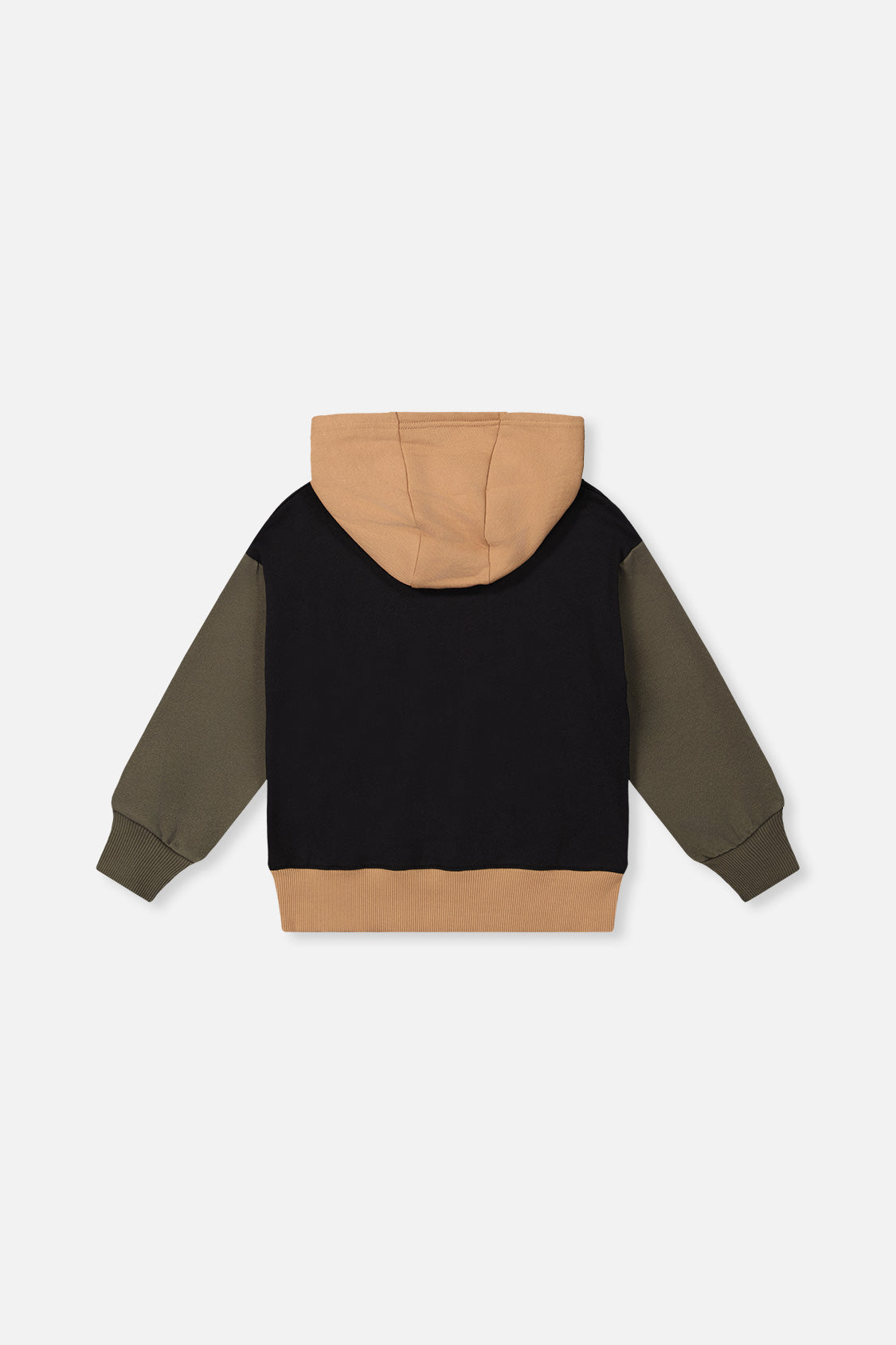 Deux par Deux Hooded Colorblock Fleece Cardigan Black, Green And Beige