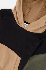 Deux par Deux Hooded Colorblock Fleece Cardigan Black, Green And Beige