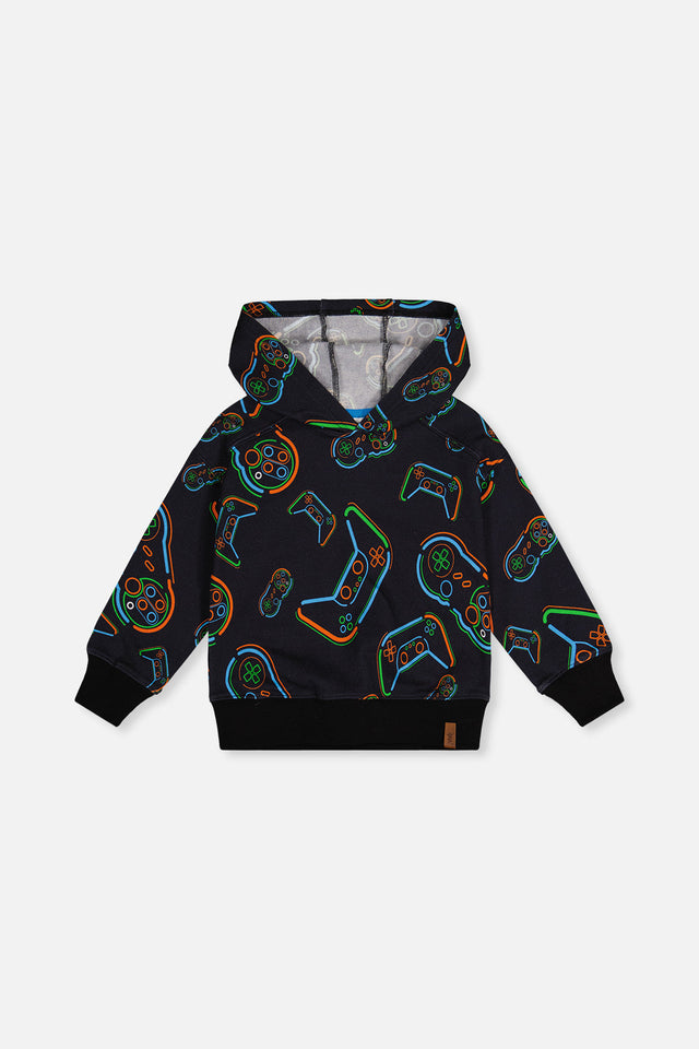 Fleece Hooded Sweatshirt Black Printed Controller-0