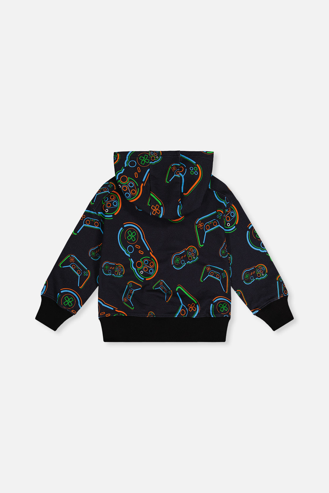 Deux par Deux Fleece Hooded Sweatshirt Black Printed Controller