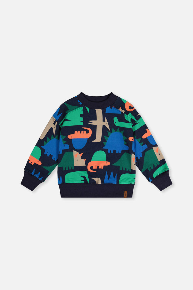 Fleece Sweatshirt Blue Dinosaur Print-0