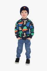 Fleece Sweatshirt Blue Dinosaur Print-4
