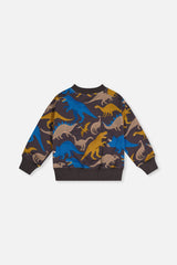 Deux par Deux Fleece Sweatshirt Grey Dinosaur Print