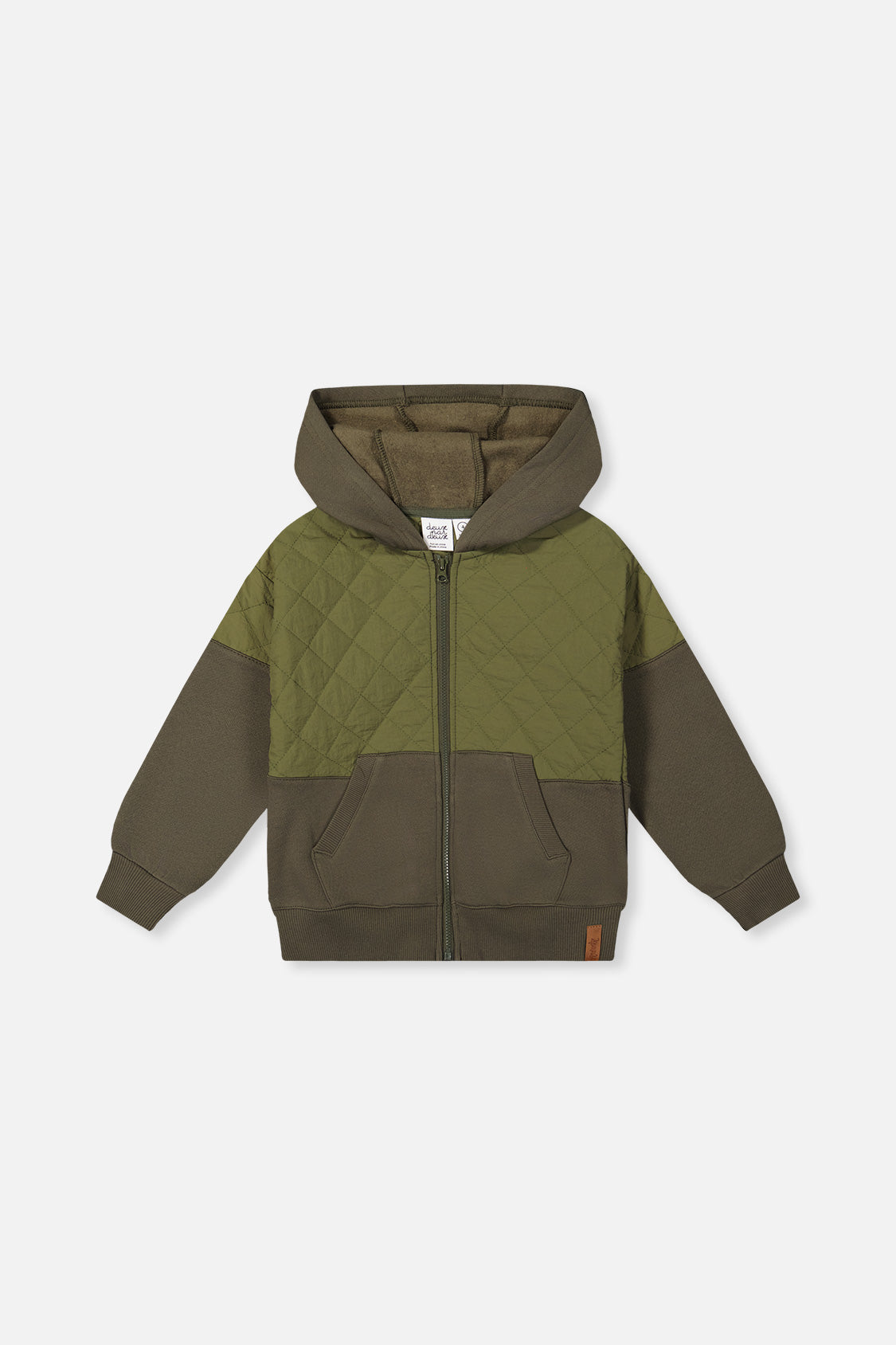 Full Zip Hooded Bi-Material Cardigan Green-0