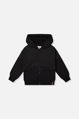 Full Zip Hooded Bi-Material Cardigan Black-0