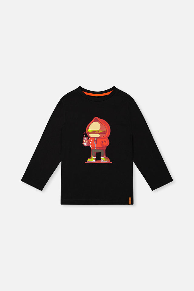 Long Sleeve Organic Cotton T-Shirt Black And Red-0