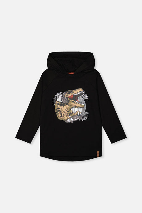 Raglan Hooded T-Shirt Black And Brown-0