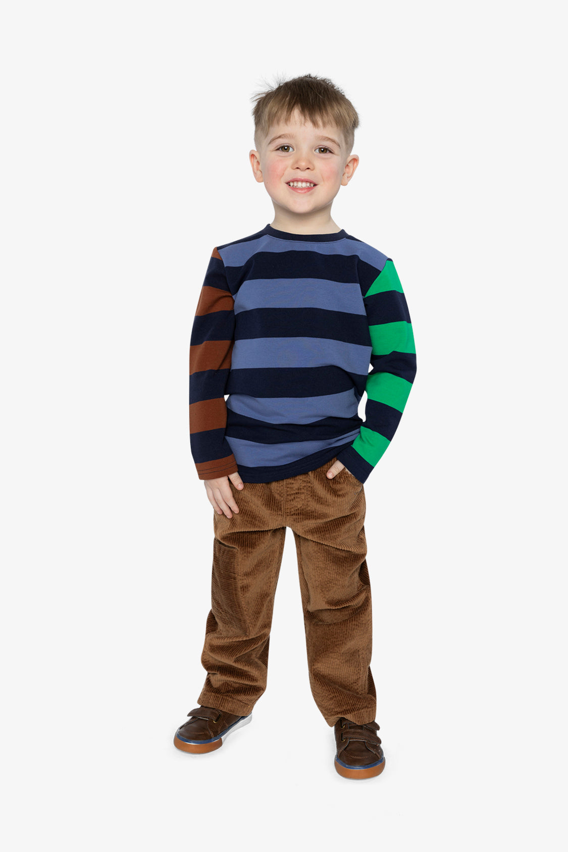 Large Striped Long Sleeve T-Shirt Blue, Green And Brown-4
