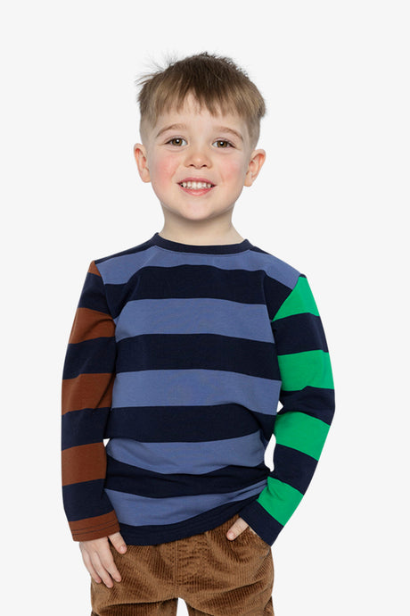 Large Striped Long Sleeve T-Shirt Blue, Green And Brown-1
