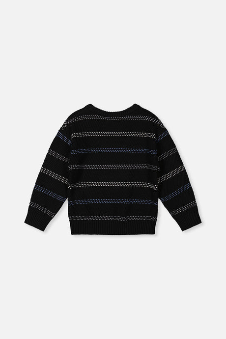 Deux par Deux black dotted stripe knit sweater, flat lay back view