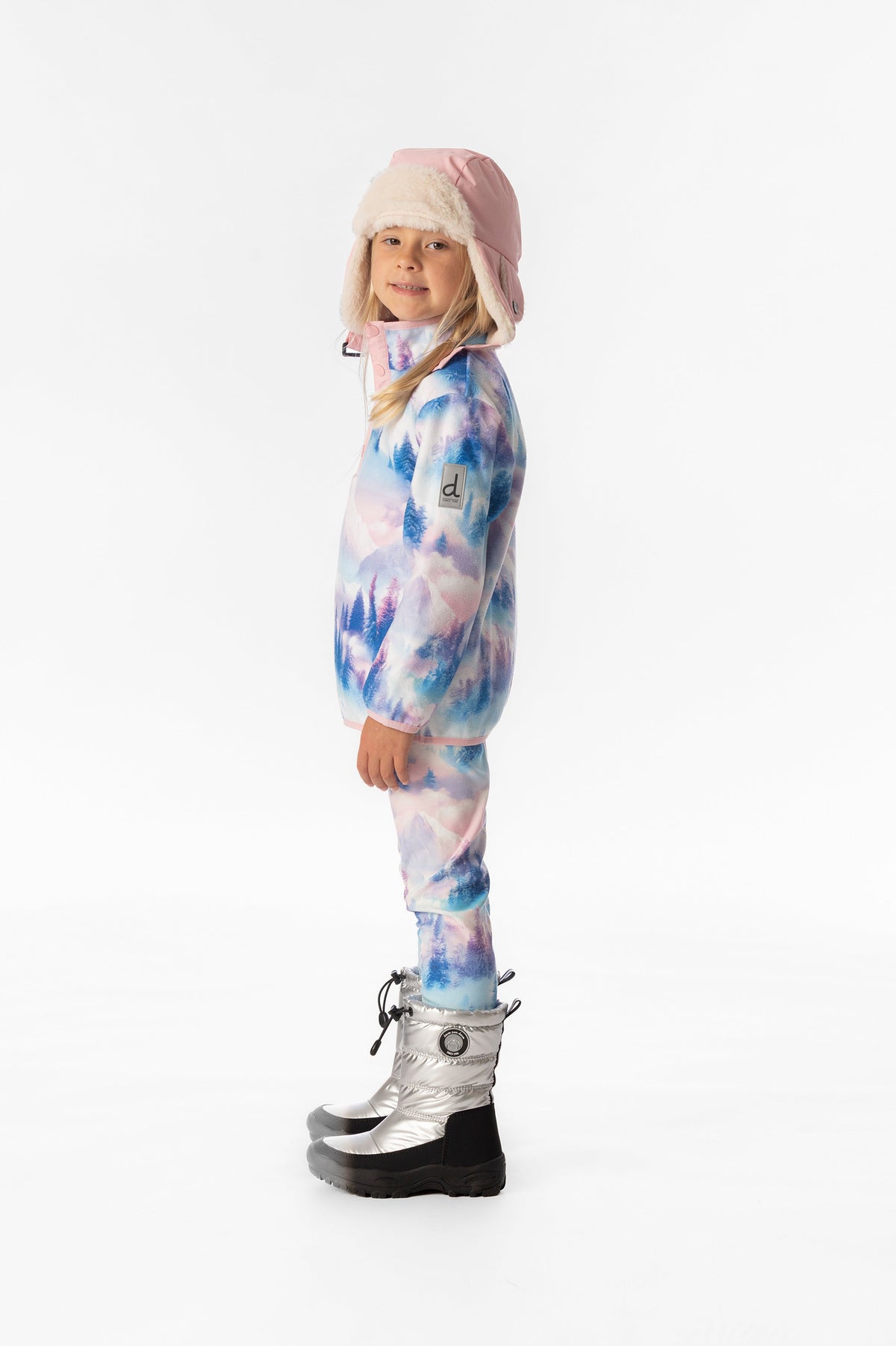Mid-Season Plush Pop-Over Polar Jacket Blue And Pink Mountain Print-2