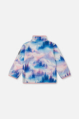 Mid-Season Plush Pop-Over Polar Jacket Blue And Pink Mountain Print-4