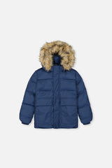 Winter Jacket With Faux-Fur Hood Dark Blue-0