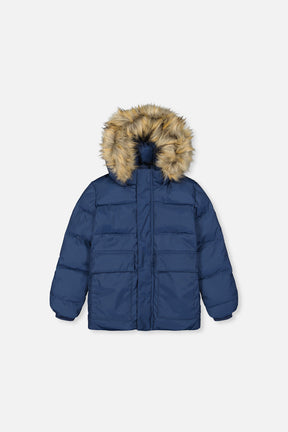 Winter Jacket With Faux-Fur Hood Dark Blue-0