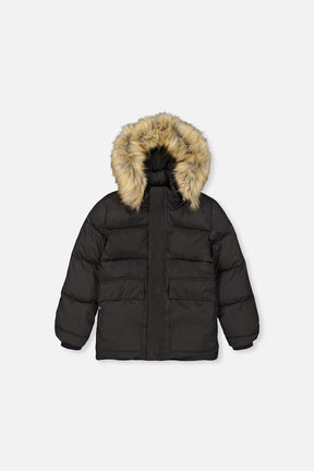 Winter Jacket With Faux-Fur Hood Black-0