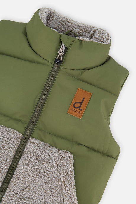 Deux par Deux boys' sleeveless mid-season vest in olive green, view 6