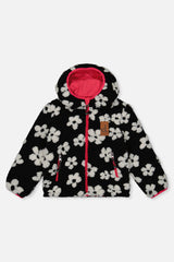 Reversible Mid-Season Jacket Pink And Black Printed Flowers-4